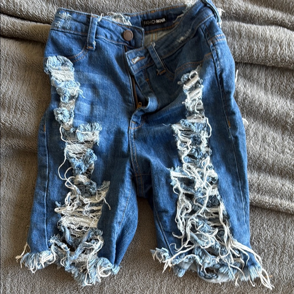 Distressed Blue Denim Shorts